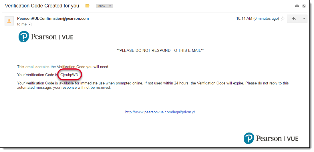 Verification code email